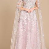 Lace Gown with Cape Sleeves, Sweetheart Neckline | 29300
