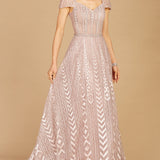 Cap Sleeve Beaded Lace Ballgown