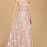 Cap Sleeve Beaded Lace Ballgown