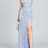 Beaded V Neck Dress with Slit | 29310