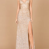 Beaded V Neck Dress with Slit | 29310
