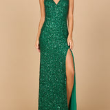 Beaded V Neck Dress with Slit | 29310