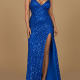 Beaded V Neck Dress with Slit | 29310