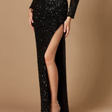 Long Side-Slit Beaded Skirt