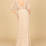 Illusion Cape Sleeve Beaded Gown