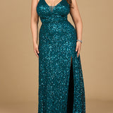 Beaded Prom Dress with High Slit
