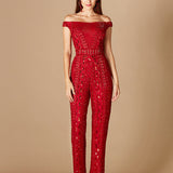 Beaded Off Shoulder Jumpsuit