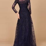 Long Sleeve V-Neck Lace Gown