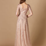 Long Sleeve V-Neck Lace Gown
