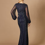 Long Sleeve Beaded Gown with Balloon Sleeves