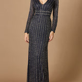 Long Sleeve Belted Beaded Gown