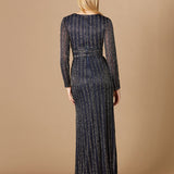 Long Sleeve Belted Beaded Gown