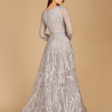 Long Sleeve Lace Gown with Overskirt