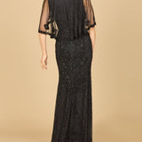 Cape Sleeve V-Neck Beaded Gown