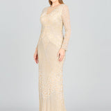 Fitted Long Sleeve Beaded Gown