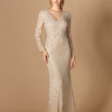Fitted Long Sleeve Beaded Gown