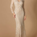 Fitted Long Sleeve Beaded Gown