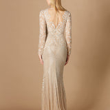Fitted Long Sleeve Beaded Gown