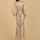 Long Flutter Sleeves Beaded Dress