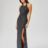 Giselle Beaded Halter Gown with Slit
