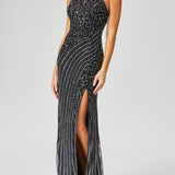 Giselle Beaded Halter Gown with Slit