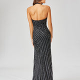 Giselle Beaded Halter Gown with Slit