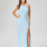 Giselle Beaded Halter Gown with Slit