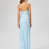 Giselle Beaded Halter Gown with Slit