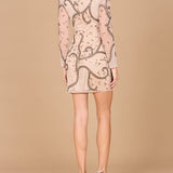Long Sleeve Beaded Cocktail Dress