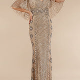 Lara 29397 - Cape Sleeve V-Neck Beaded Gown  - OUTLET