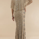 Lara 29397 - Cape Sleeve V-Neck Beaded Gown  - OUTLET