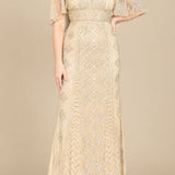 Lara 29397 - Cape Sleeve V-Neck Beaded Gown  - OUTLET