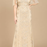 Lara 29397 - Cape Sleeve V-Neck Beaded Gown  - OUTLET