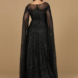 Lace Gown with Dramatic Cape Sleeves | Lara 29454