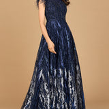 Lace ballgown with Feather Cap Sleeves