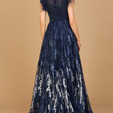 Lace ballgown with Feather Cap Sleeves