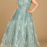 Lace ballgown with Feather Cap Sleeves