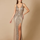 Lara 29499 - Embellished Long Dress with Thigh High Slit