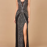 Lara 29499 - Embellished Long Dress with Thigh High Slit