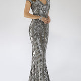 Lara 29540 - Body Con Beaded Silver Petite Dress