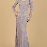 Lara 29602 - V Neck Beaded Long Sleeve Dress