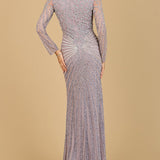 Lara 29602 - V Neck Beaded Long Sleeve Dress