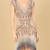 Lara 29609 - Beaded Fringe Short Cocktail Dress