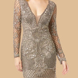 Lara 29610 - Long Sleeve Beaded Cocktail Dress