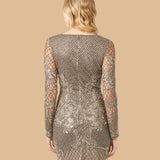Lara 29610 - Long Sleeve Beaded Cocktail Dress