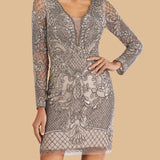 Lara 29610 - Long Sleeve Beaded Cocktail Dress