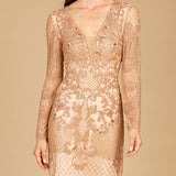 Lara 29610 - Long Sleeve Beaded Cocktail Dress