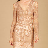 Lara 29610 - Long Sleeve Beaded Cocktail Dress