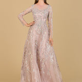 Lara 29618 - Beaded Long Sleeve A-line Dress