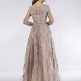 Lara 29618 - Beaded Long Sleeve A-line Dress